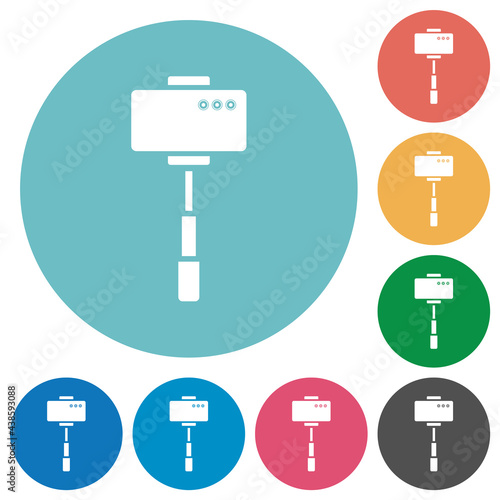 Smartphone on selfie stick back view flat round icons