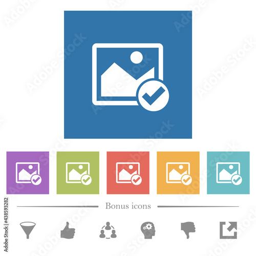 Image ok flat white icons in square backgrounds
