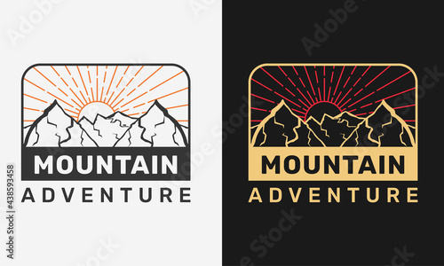 mountain adventure, mountain and sunsrise camping logo label emblem with color variant for t-shirt design and many others, vector illustration