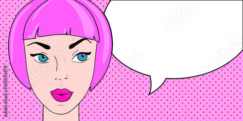 Pop art vector illustration, dots ladies and speach bubbles