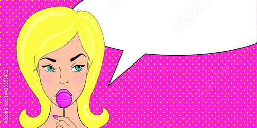 Pop art vector illustration, dots ladies and speach bubbles