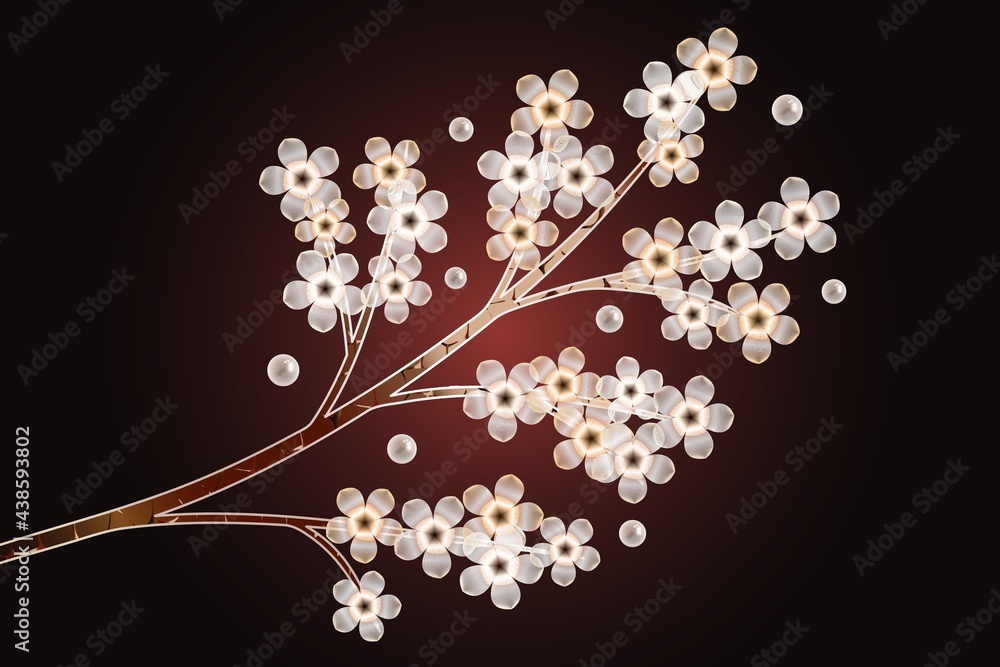 Luxury brooch in the form of a branch with silver flowers and pearl beads, jewelry in the vector. Luxury brooch in the form of a branch with silver flowers and pearl beads, jewelry in the vector.