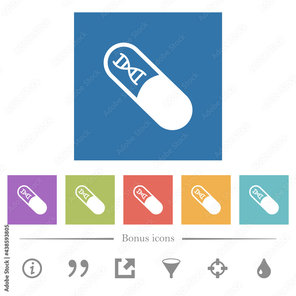 Medicine with dna molecule flat white icons in square backgrounds Medicine with dna molecule flat white icons in square backgrounds