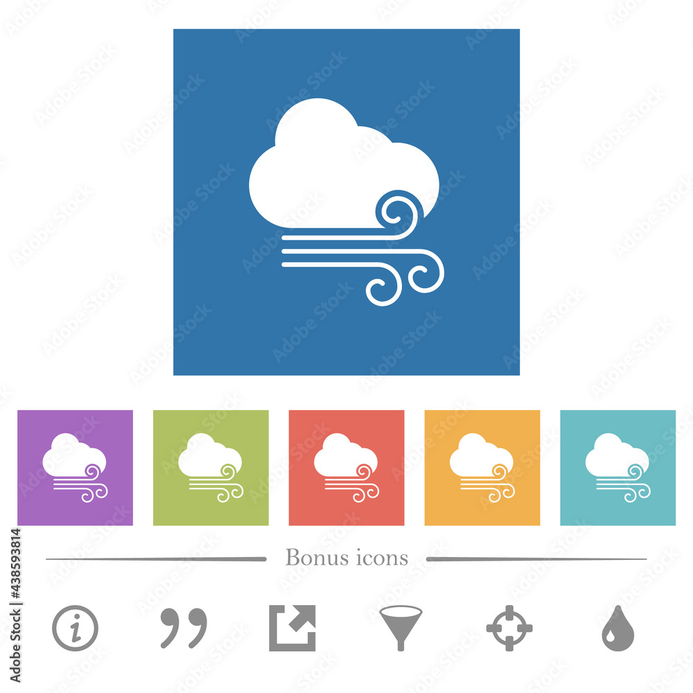 Obraz premium Windy weather flat white icons in square backgrounds