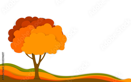 autumn fall tree in digital layered effect paper cut style, isolated vector illustration