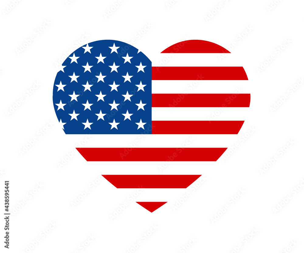 USA flag in a shape of heart. Patriotic national symblol of United States of America. Simple flat vector illustration. USA flag in a shape of heart. Patriotic national symblol of United States of America. Simple flat vector illustration.