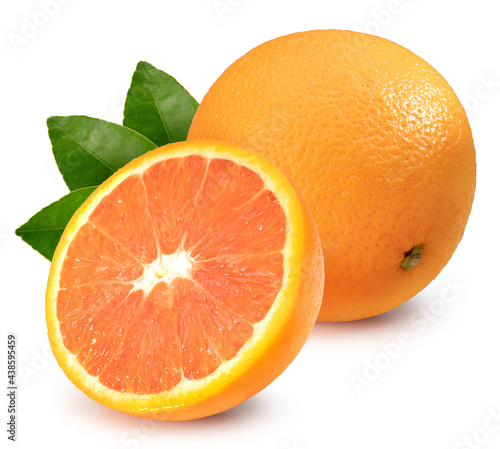 Orange fruit with orange slices on white background With clipping path. Orange or mandarin tangerine isolated on white background, 