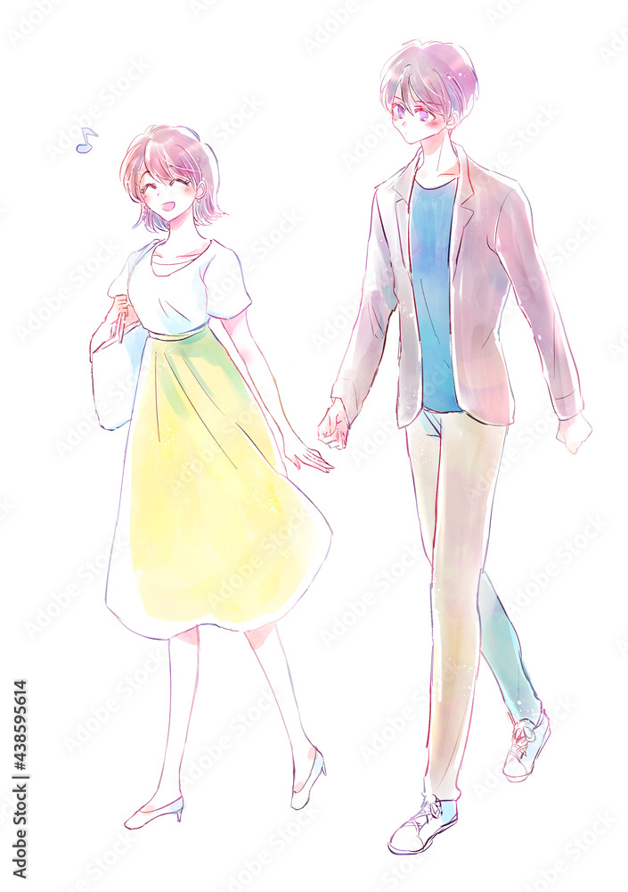 デートするカップル　意中の女性と手を繋ごうとする男性