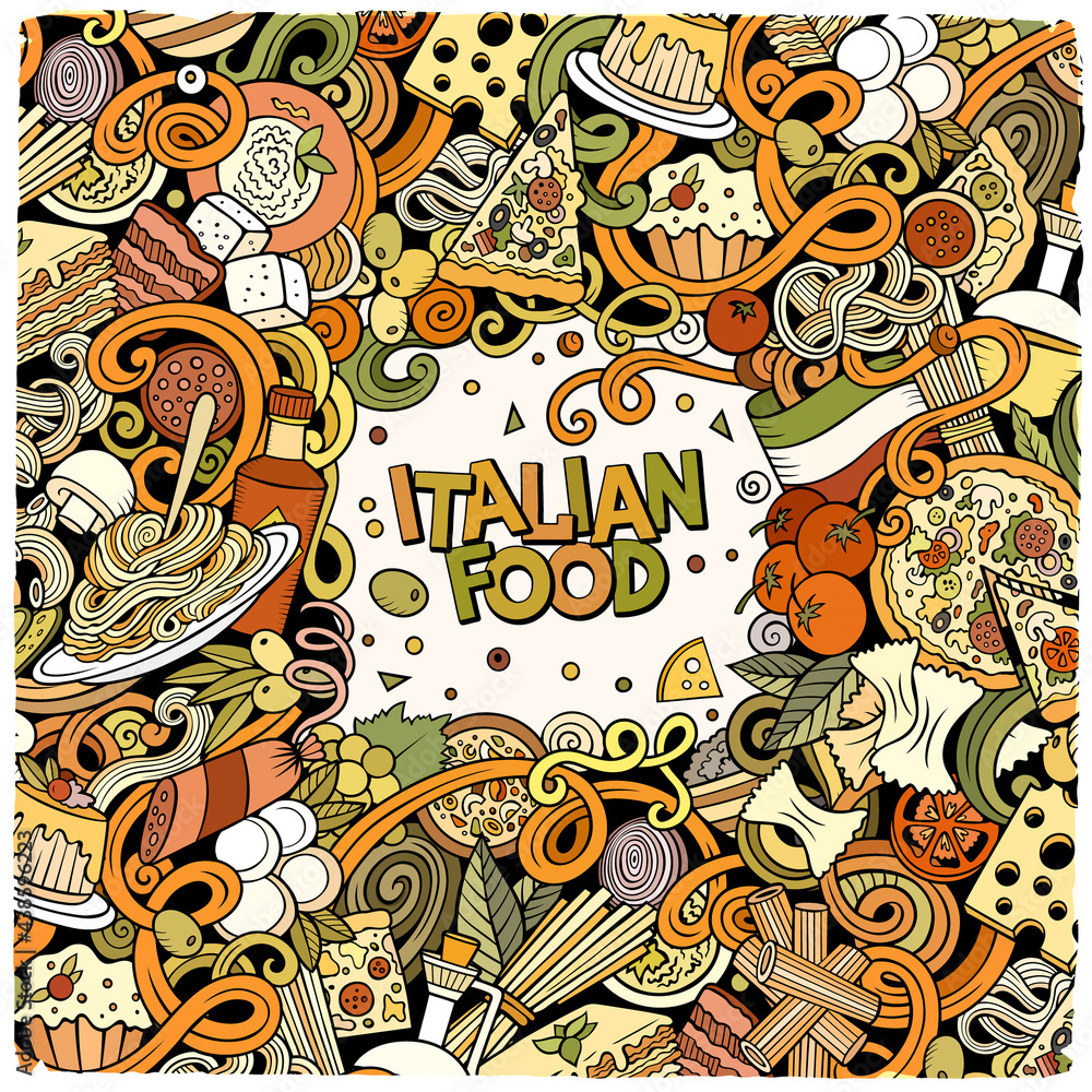 Cartoon vector doodles Italian food frame