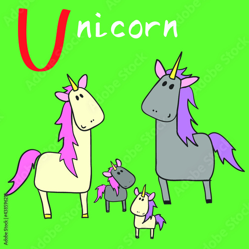Funny Animal Family Alphabet  Letter U - unicorn