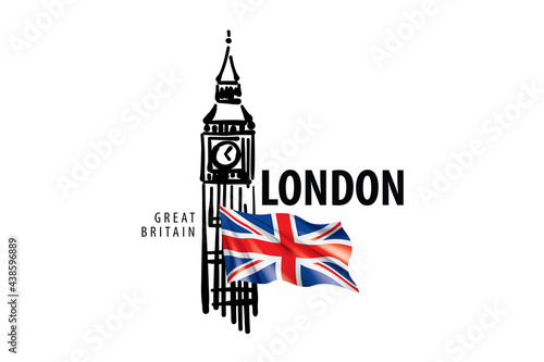 Vector drawing of Big Ben in London on a white background