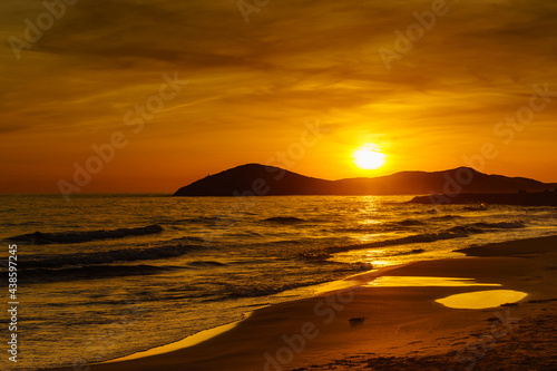 Fototapeta Naklejka Na Ścianę i Meble -  Sunset over sea, Calblanque beach, spain