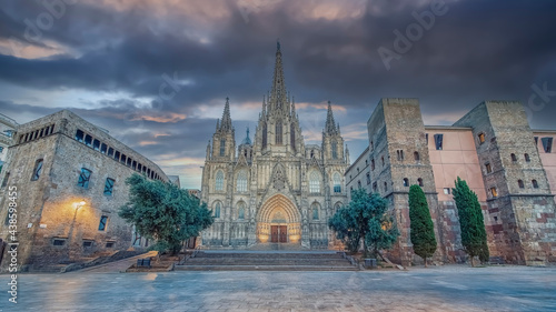 Barcelona Cathedral in the evening, Spain