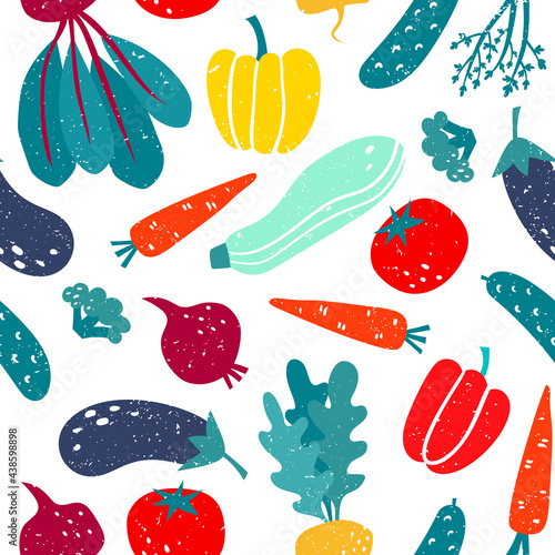 Vector seamless pattern with tomato, pepper, cucumber, eggplant and beetroot