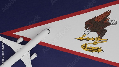 Top Down View of a Plane in the Corner on Top of the Flag of American Samoa