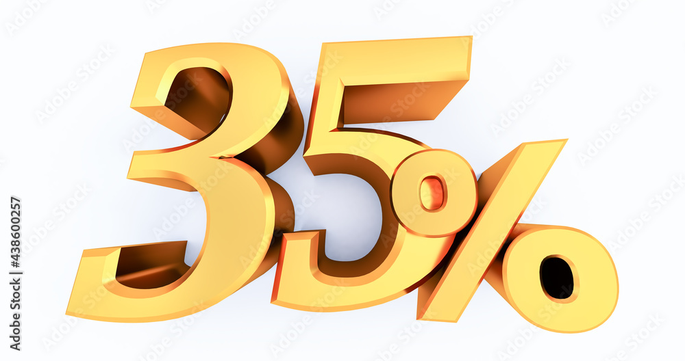 3d render of a Gold 35 percent isolated on white background, golden thirty-five percent 3d render of a Gold 35 percent isolated on white background, golden thirty-five percent