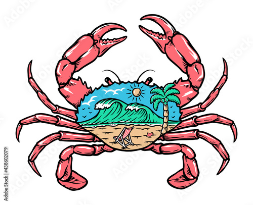Beach view inside the crab illustration