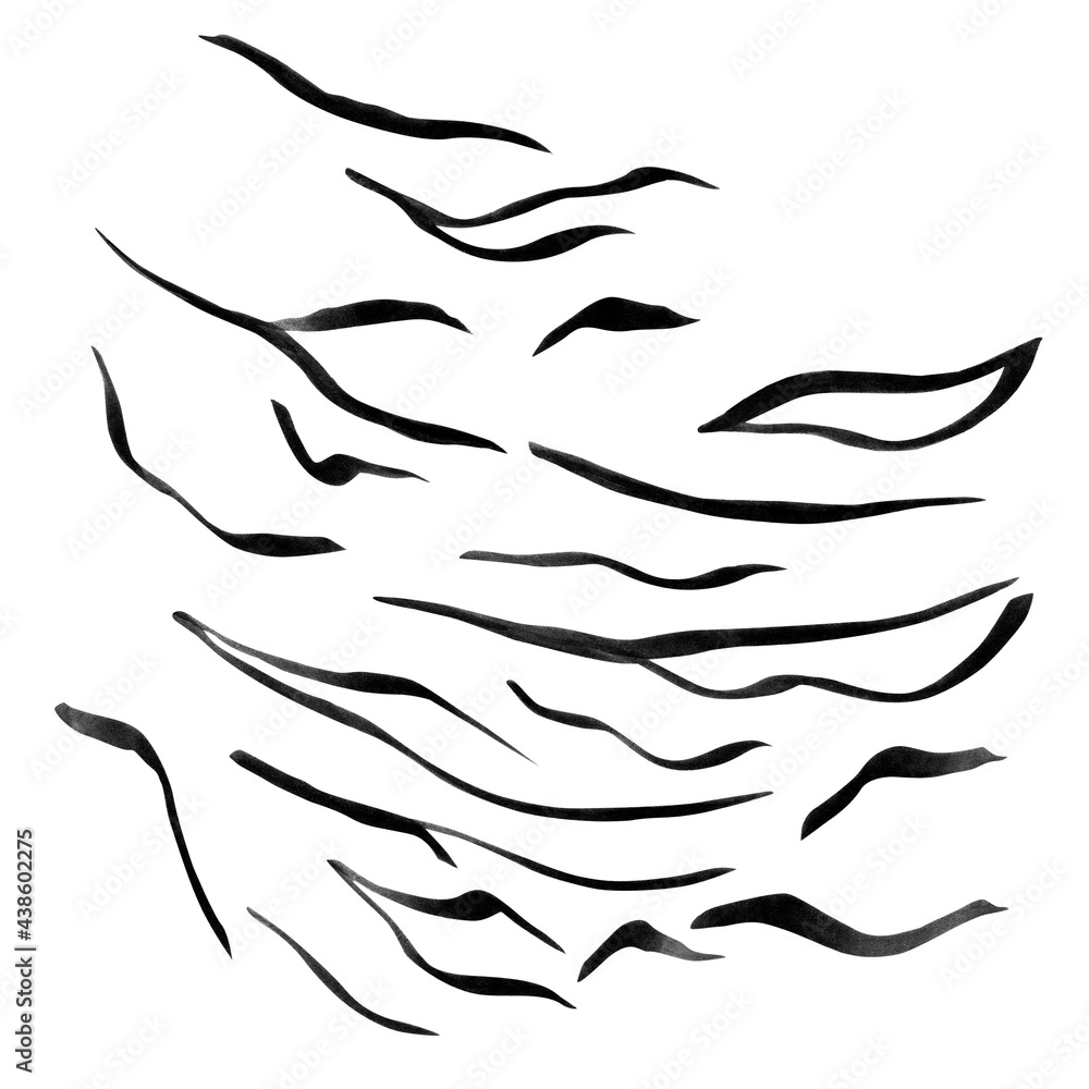 Set of tiger stripes linear drawing. Template for decorating designs and illustrations. Set of tiger stripes linear drawing. Template for decorating designs and illustrations.