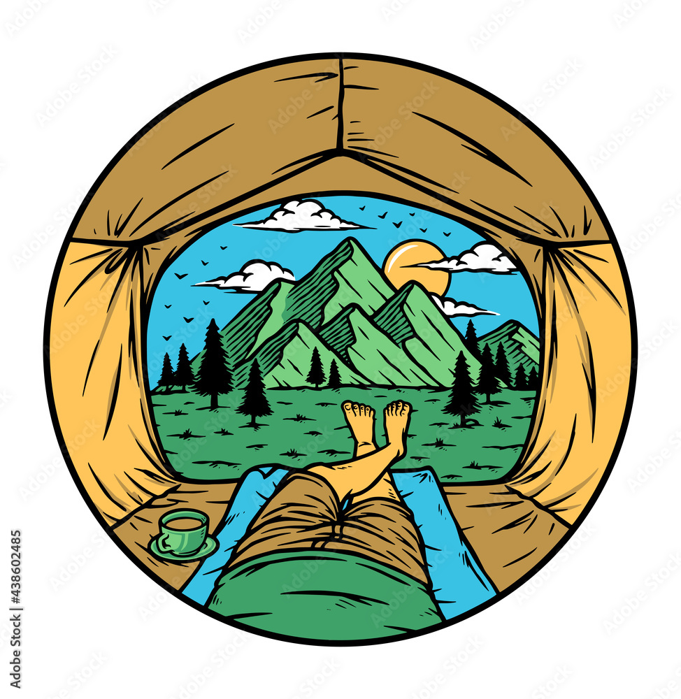 See the mountain from inside the tent illustration