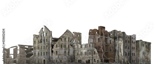 Fotografie, Obraz Ruined city building isolated on white 3d illustration