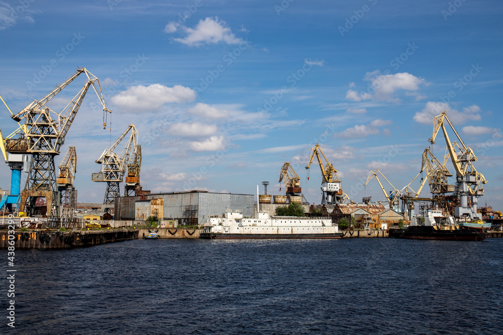 Shipyards on the Neva River in St. Petersburg