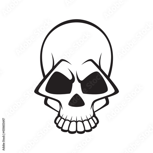 Black and white human skull icon. Symbol or emblem for logo or tattoo.