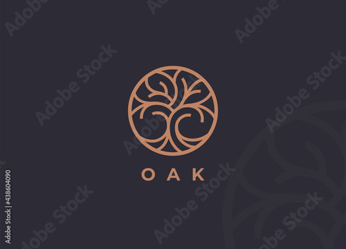 Oak tree circle line icon. Abstract round plant nature symbol. Vector illustration.