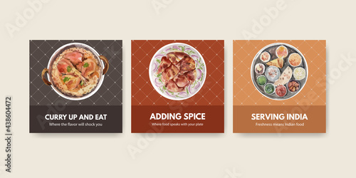 Advertise template with Indian food concept design for marketing watercolor illustraton