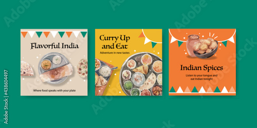 Advertise template with Indian food concept design for marketing watercolor illustraton