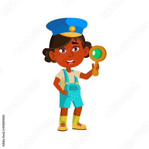 little girl kid play in train captain cartoon vector. little girl kid play in train captain character. isolated flat cartoon illustration