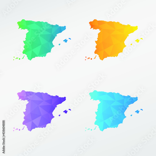 Spain Low Poly Map Clip Art Design. Geometric Polygon Graphic National Icon. Vector Illustration Symbol.