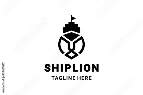 Vector Logo Design Combination Ship and Lion