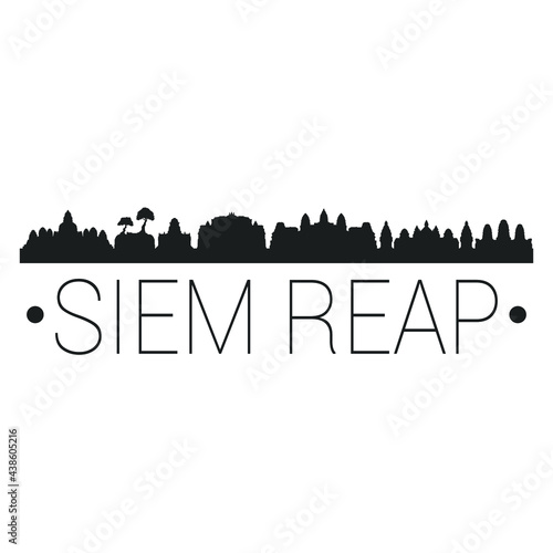 Siem Reap, Cambodia City Skyline. Silhouette Illustration Clip Art. Travel Design Vector Landmark Famous Monuments.