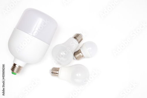 Eco friendly LED light bulbs on white background