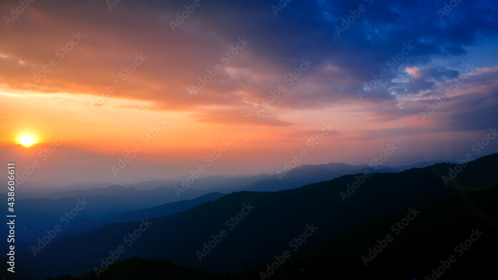 landscape of village on Doi Pui mountains at sunset sky , Chiangmai , Thailand