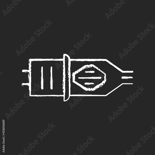 Tattoo cartridge chalk white icon on dark background. Special containers for tattoo ink. Professional equipment for painting on human body skin. Isolated vector chalkboard illustration on black