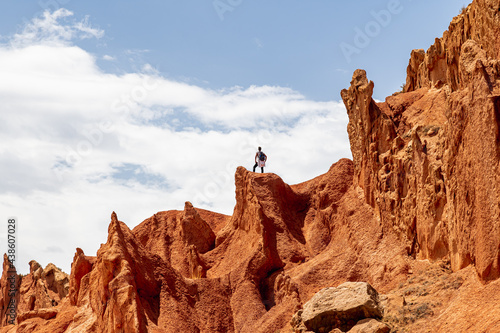 a girl stands at the peak of the canyons on a sunny day