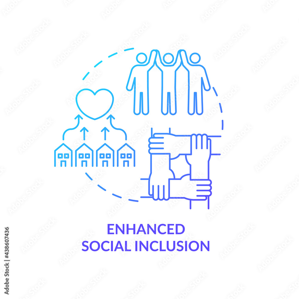 Enhanced social inclusion concept icon. Community development abstract idea thin line illustration. Race and religious diversity. Encouraging interaction. Vector isolated outline color drawing Enhanced social inclusion concept icon. Community development abstract idea thin line illustration. Race and religious diversity. Encouraging interaction. Vector isolated outline color drawing