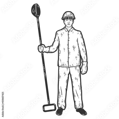 Steelmaker man, bucket in hand. Sketch scratch board imitation color.