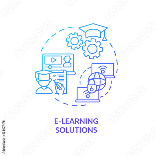 E-learning solutions concept icon. Community development project abstract idea thin line illustration. Remote learning. Building capacity and knowledge. Vector isolated outline color drawing