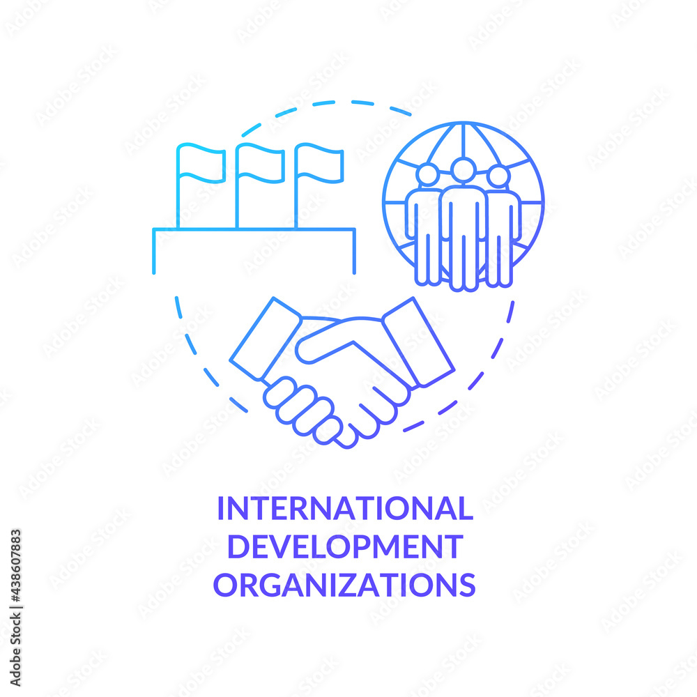 International development organizations concept icon. Society growth abstract idea thin line illustration. National security, prosperity. Promoting human rights. Vector isolated outline color drawing