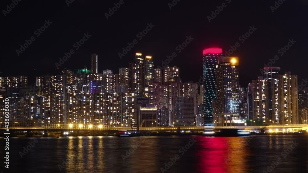 View on Hong Kong harbour at night timelapse. View on Hong Kong harbour at night timelapse.