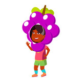 cute girl child wearing grape suit in school play cartoon vector. cute girl child wearing grape suit in school play character. isolated flat cartoon illustration