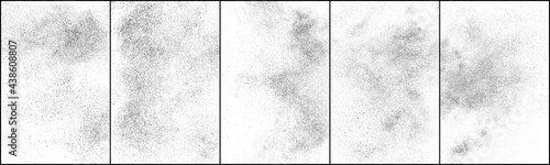 Set of distressed black texture. Dark grainy texture on white background. Dust overlay textured. Grain noise particles. Rusted white effect. Halftone vector illustration, Eps 10.