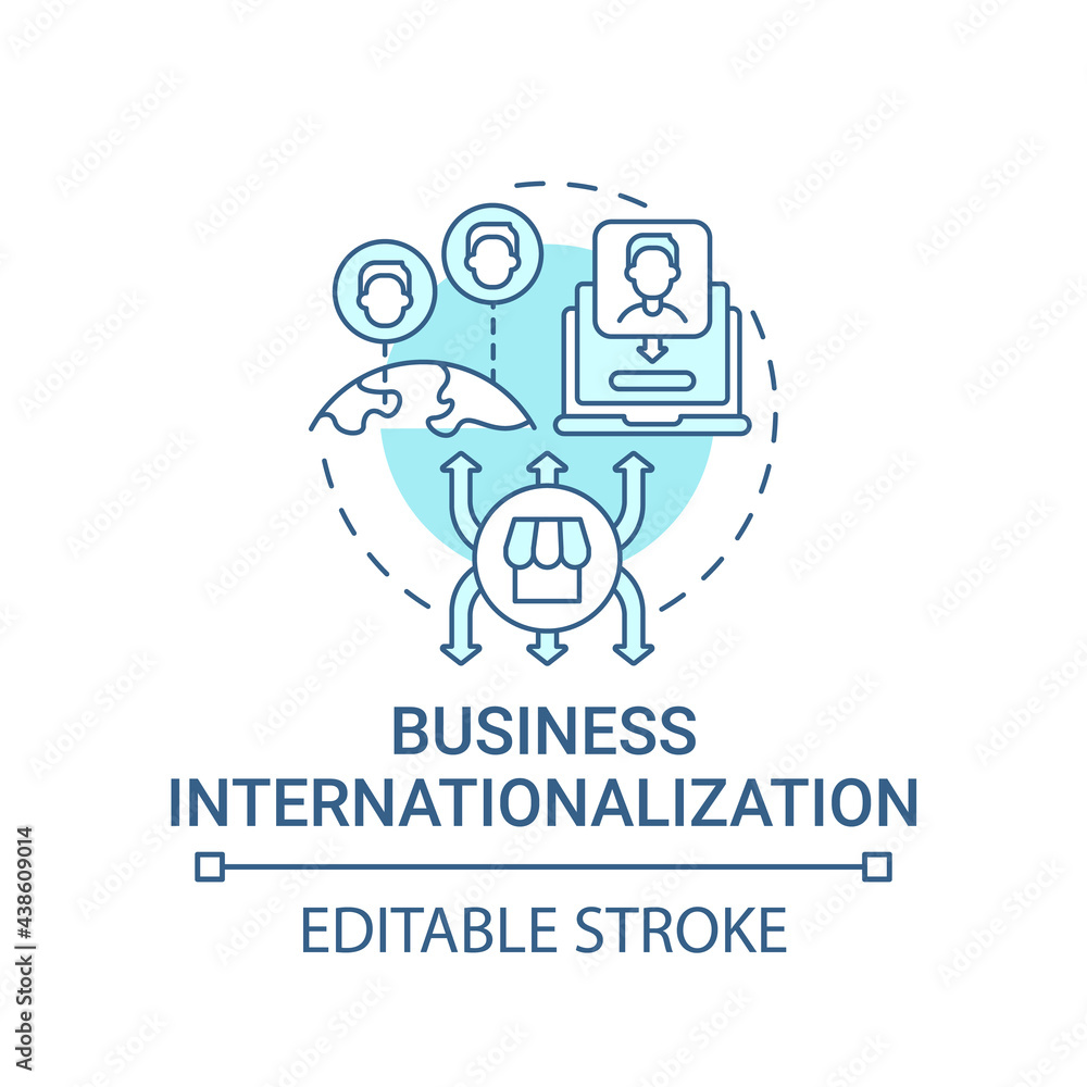 Business internationalization concept icon. Online marketplace benefit abstract idea thin line illustration. Access broader market. Vector isolated outline color drawing. Editable stroke