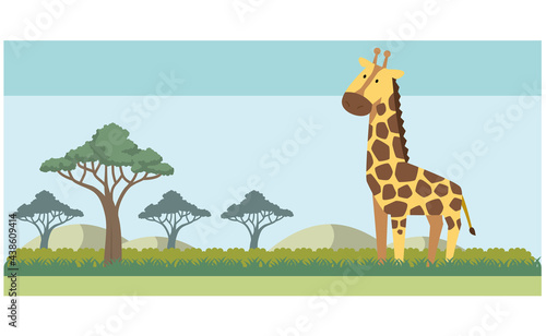 キリンとサバンナのイラスト素材