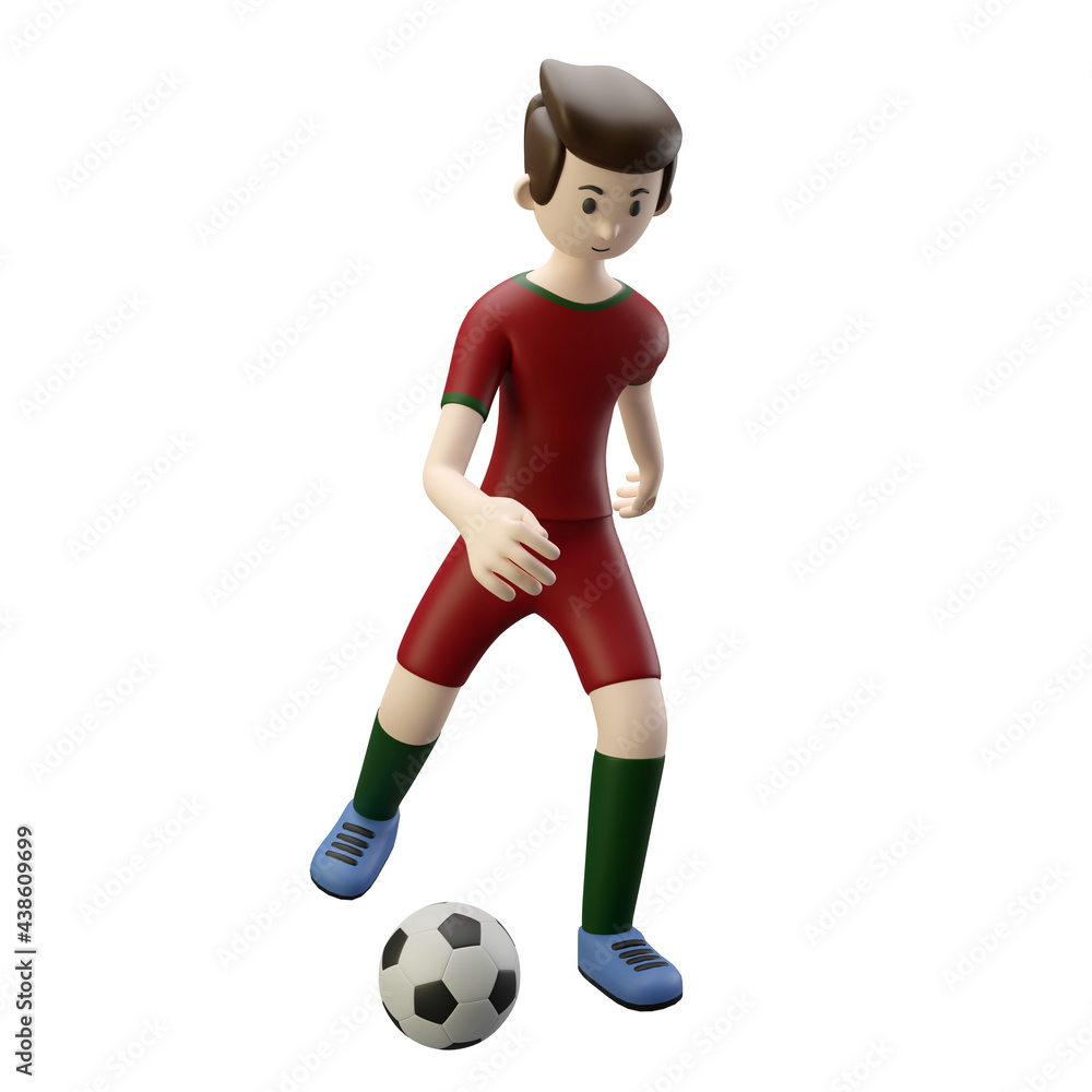 3d character render football/soccer player kick the ball