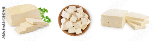 tofu cheese isolated on white background with clipping path and full depth of field, Set or collection