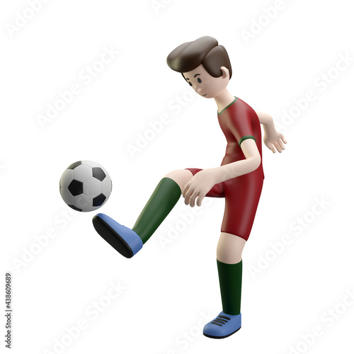 3d character render football/soccer player kick the ball
