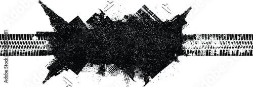Vector print textured tire track . Design element . Car tread silhouette . Mud splash grunge texture. Tyre track banner .